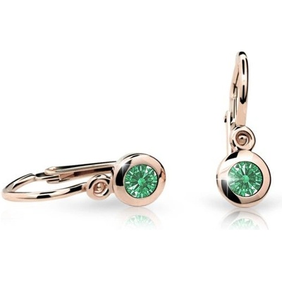 Danfil dětské náušnice C1537 z růžového zlata s kamínkem Emerald Green zapínání brizura