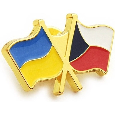 Odznak (pins) vlajka Česká republika + Ukrajina 2x3 cm - farebný
