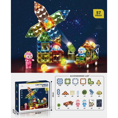 Mamido Magnetická svietivá stavebnica 57 ks Diamond Surface