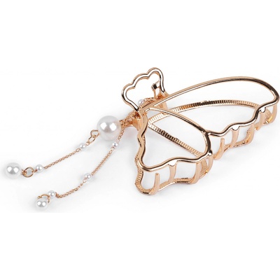 Skřipec do vlasů kovový s perlovým přívěskem Varianta: 4 zlatá motýl, Balení: 1 ks – Zbozi.Blesk.cz