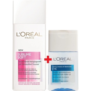 L'Oréal Paris Sublime Soft Zjemňující čistící péče odličovací pleťové mléko 200 ml + jemný odličovač očí 125 ml dárková sada