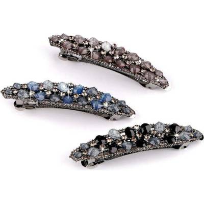 Francouzská spona do vlasů s broušenými kamínky Varianta: 2 black diamond, Balení: 1 ks