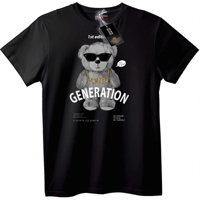 NOONEBRAND Тениска с младежко мече - XXS, Black