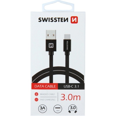 Swissten 71527900 USB / USB-C, 3m, černý