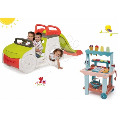 Smoby set preliazčka Adventure Car a Écoiffier vozík se zmrzlinou