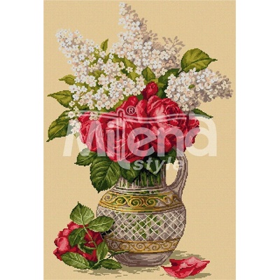 Milena Style Ваза с рози и люляк - гоблен със схема конци Ariadna 1: 4