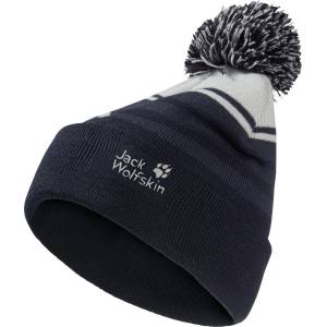 Jack Wolfskin Детска зимна шапка (beanie) Jack Wolfskin Kid's Stripy Pompom Beanie - Dark Navy - размер 51-53 cm (904-4233-0211)