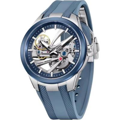 Pagani design Мъжки часовник Pagani Design Xeric, Механичен, Силиконова каишка, Скелетон, Син / Сребрист (PD-YS030-BLUE-SILVER)