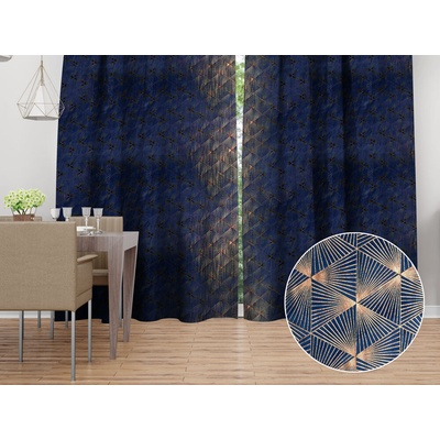 Biante Zamatový záves Isabela IBL-011 Rose Gold trojuholníky na kráľovsky modrom - šírka 270 cm 270x210 cm