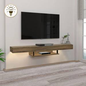 TopMebel Albares TopMebel меламинов стенен шкаф за телевизор с LED осветление в цвят орех 150x29.6x22cm