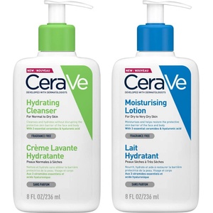 CeraVe Комплект - Измиващ крем и Лосион за лице и тяло, 2 х 236 ml