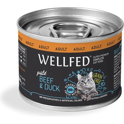 WELLFED Консерва за възрастни котки с говеждо и патешко