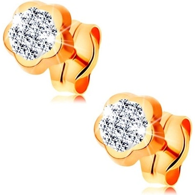 Šperky eshop náušnice ze žlutého zlata kvítek vykládaný čirými krystalky Swarovski GG163.05