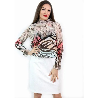 mar. fashion Дамска блуза с дълъг ръкав и ластик в кръста с интересен принт (03421-01a-01)