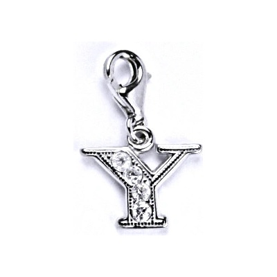 Čištín Stříbrný přívěšek na karabinku se zirkony písmenko Y, P 1106