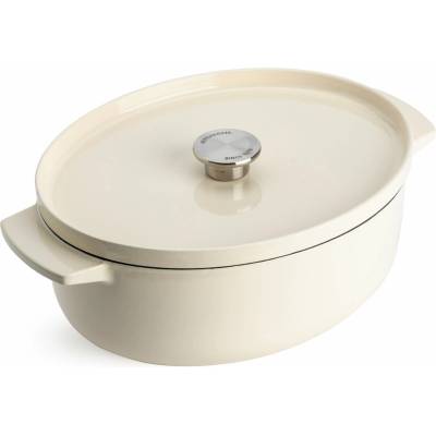 KitchenAid Kastrol litinový oválný s poklicí 30cm/5,6l mandlová