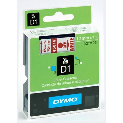 Páska Dymo D1 12 mm červený tisk/bílý podklad, 45015, S0720550