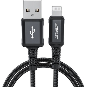 ACEFAST - Кабел за данни (C4-02) - Бързо зареждане, USB към Lightning, 2.4A, Алуминиева сплав, 1.8 м - Черен