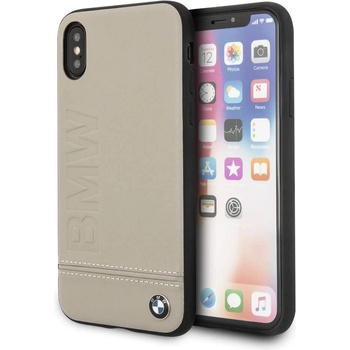 BMW Signature Logo Leather Hard Case - кожен кейс (естествена кожа) за iPhone XS, iPhone X (бежов)