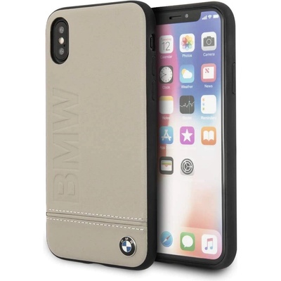 BMW Signature Logo Leather Hard Case - кожен кейс (естествена кожа) за iPhone XS, iPhone X (бежов)
