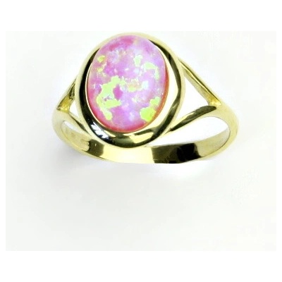 Čištín Zlatý prsten žluté zlato růžový syntetický opál T 1453