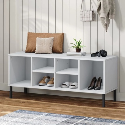 vidaXL Етажерка за обувки с метални крака бяла 106x35x45 см масив OSLO (350996)
