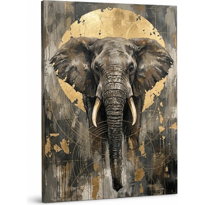 Papilora Obraz slona afrického so zlatými detailmi na plátne – s ručne maľovanými detailmi - 60x90 cm
