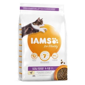 Iams for Vitality Kitten - Пълноценна суха храна за подрастващи котки с прясно пилешко месо, 10 кг