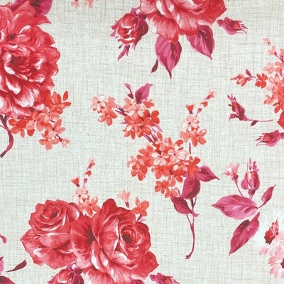 Dekorační látka P0551 režná, červené květy, š.140