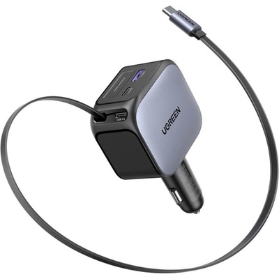 UGREEN Зарядно за кола с вграден USB-C кабел и USB-A и USB-C изходи - Ugreen EC604 3 in 1 Fast Car Charger With USB-C Cable 145W (черен) (EC604)