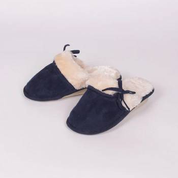 Image 1 of Тъмносини домашни пантофки с декоративна панделка