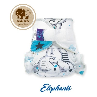 Bambi Roxy MAXI plienka DAY ZIPS Elephants on White
