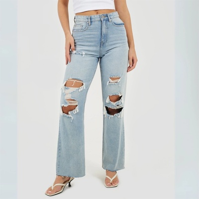 Brave Soul Womens High Waisted Wide Leg Distresed Jean - Pale Blue