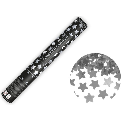 Party Konfety kanón strieborné hviezdy 40 cm párty efekt