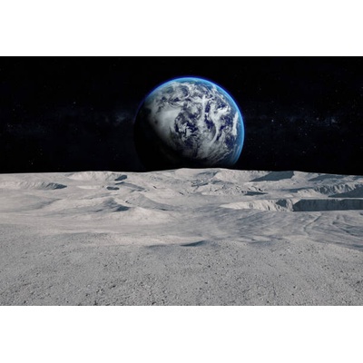Fotografia Moon surface with distant Earth and starfield, xia yuan, 40 × 26.7 cm