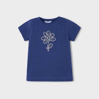 MAYORAL Тениска къс ръкав basic цвят порцелан с бродирано цвете за мини момиче Mayoral