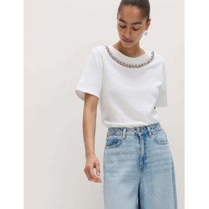 Marks & Spencer Украшена цветна тричка от чист памук Marks & Spencer бяло Marks & Spencer | Byal | ЖЕНИ | M