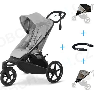 Cybex Set 4v1 Avi Spin Fog Grey 2024 + pláštěnka Thule + ochranná síť + madlo
