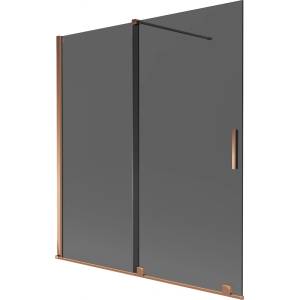Mexen Velar 2-крилен плъзгащ параван за вана 150 x 150 см, графит, розово злато - 896-150-000-41-60 (896-150-000-41-60)