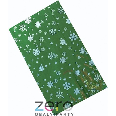Sáček PP 20x35 cm - VÁNOCE (vánice) - transp. se zeleným pozadím a tiskem vloček
