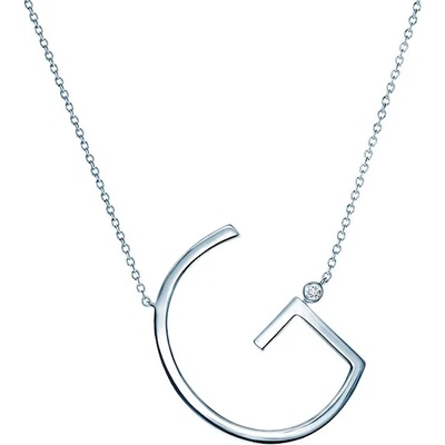 SAVICKI Колие с буква "G" Savicki: сребро, бял сапфир