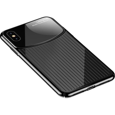 USAMS Apple iPhone Xs Max - sklo / plast - čiré - čierne