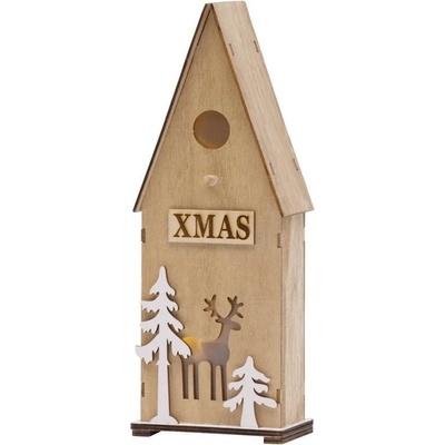 MagicHome Dekorácia Woodeco Vtáčia búdka 3 LED 12x7x32 cm