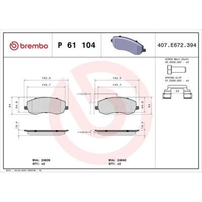 BREMBO Sada brzdových platničiek P61 104