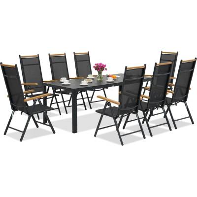 Garden Point Градинска мебел Verona от алуминиева дървесина с голяма маса за 8 души Garden Point black (GAP1200SD-8)