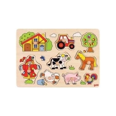 Goki Wooden puzzle with handles, puzzle - Farm theme, Goki 57995