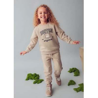 Mayoral Анцуг loose в цвят лешник за мини момиче Mayoral с блуза с надпис и спортен панталон (НЕ Е ВАТИРАН)