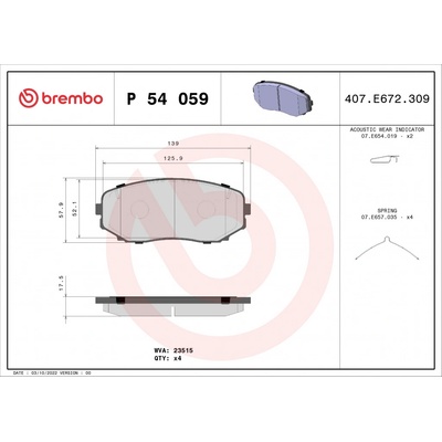 Sada brzdových platničiek kotúčovej brzdy BREMBO P 54 059