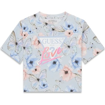 GUESS Синя тениска с пеперуди за момиче и с лого Guess Love