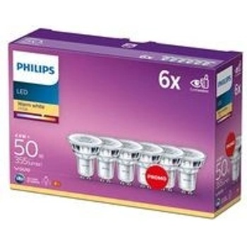 Philips LED žárovka bodová, 4,6W, GU10, teplá bílá, 6ks